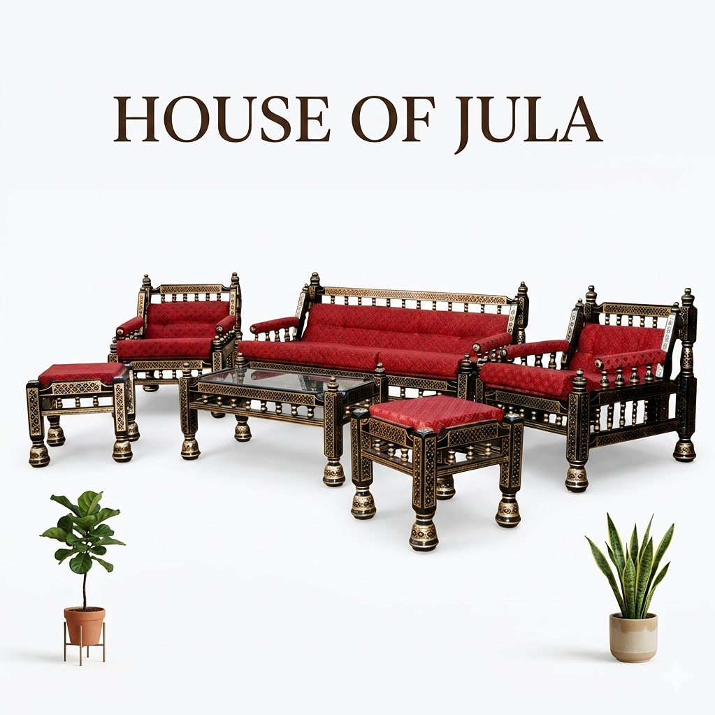 Red Rajwadi Square Sofa Set