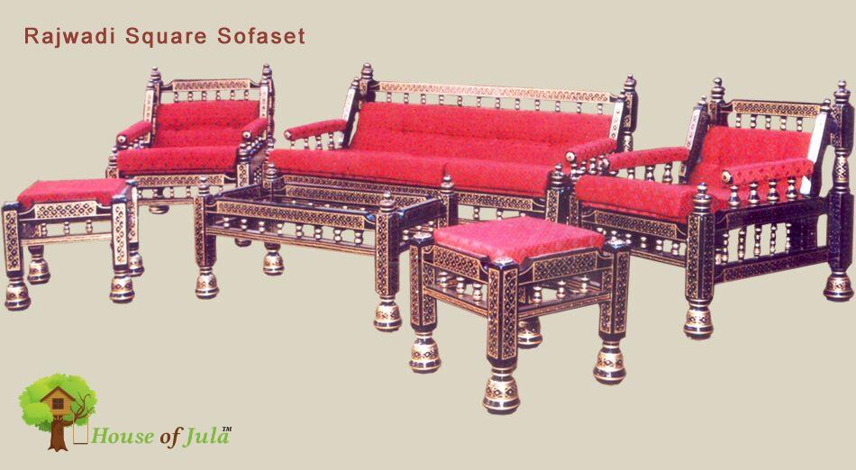 Red Rajwadi Square Sofa Set