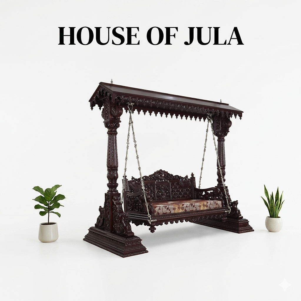 INDIAN WOODEN FAMILY SWING WITH ROOF