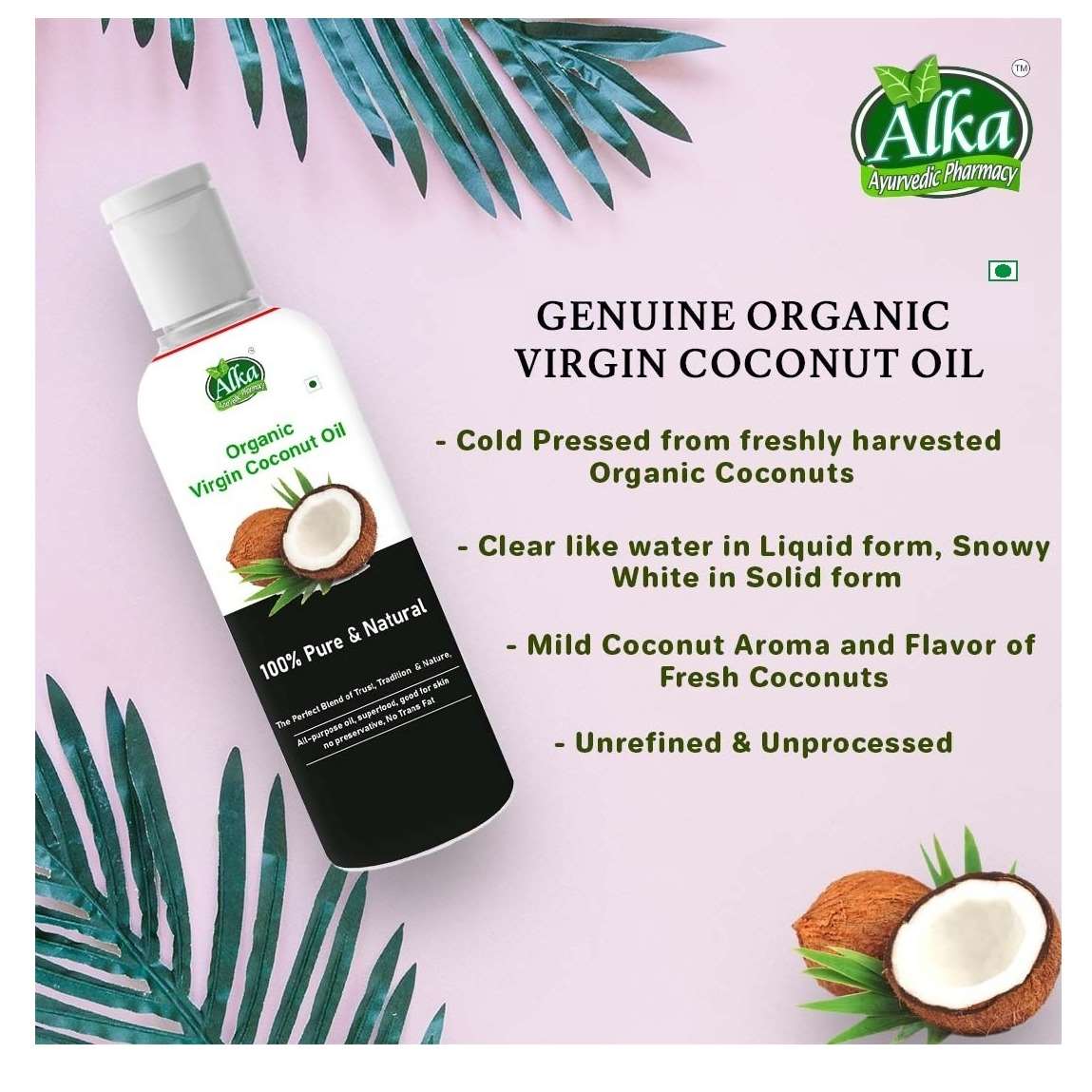 100% Natural  Organic Virgin Coconut Oil  (200 ml)