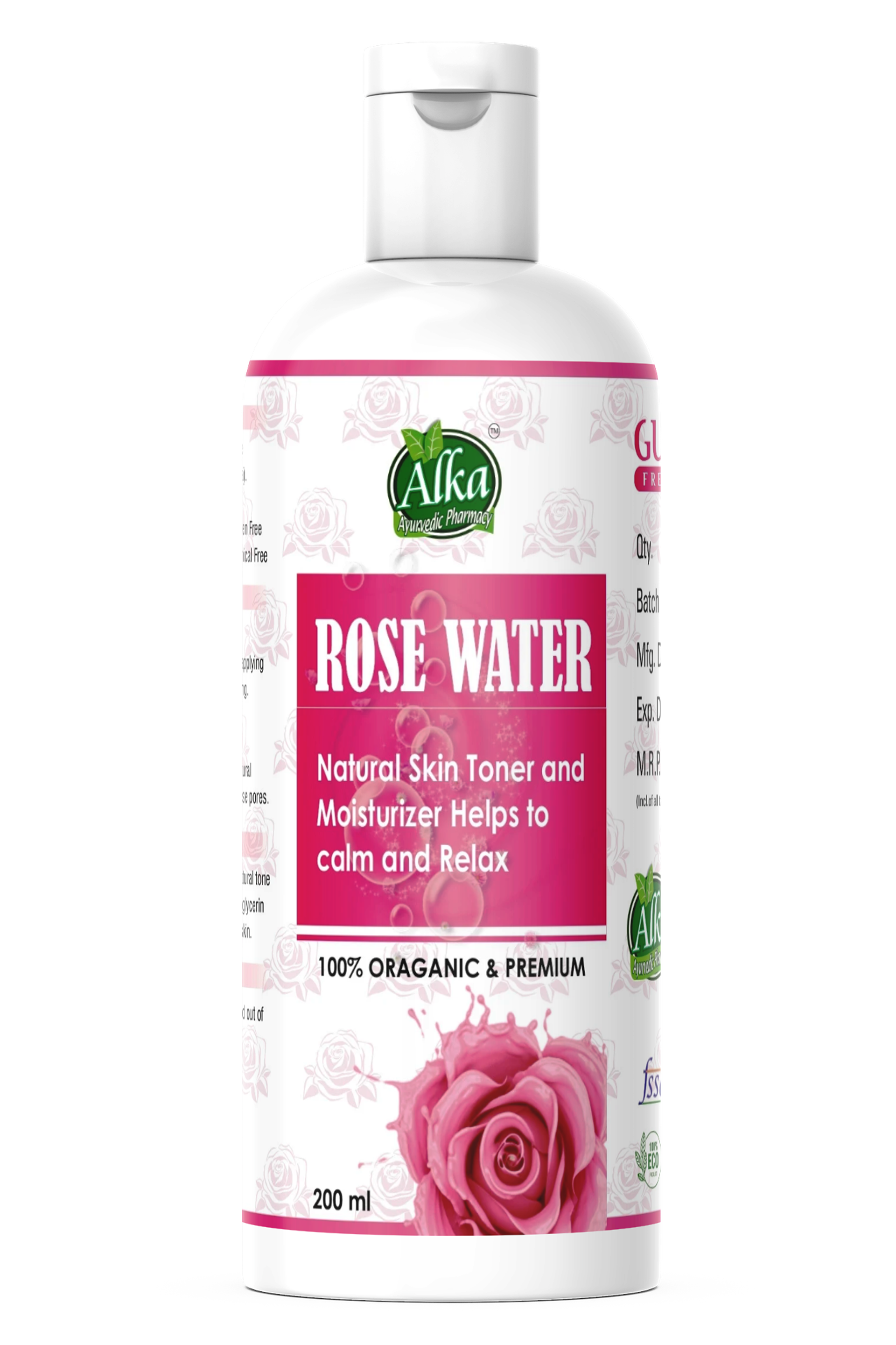  Organic & Natural Premium Rose Water/Skin Toner (Gulab Jal)+Multani Mitti Free