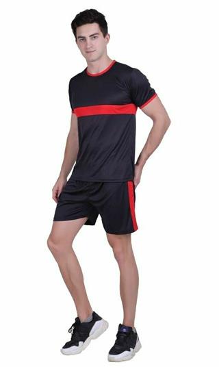 Men's Self Pattern Polyester Tees & Shorts Set