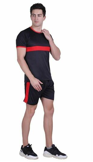 Men's Self Pattern Polyester Tees & Shorts Set