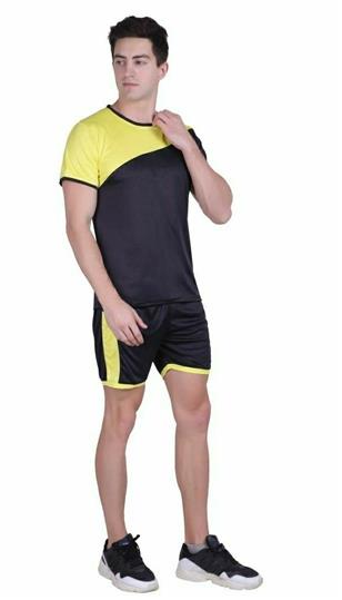 Men's Self Pattern Polyester Tees & Shorts Set