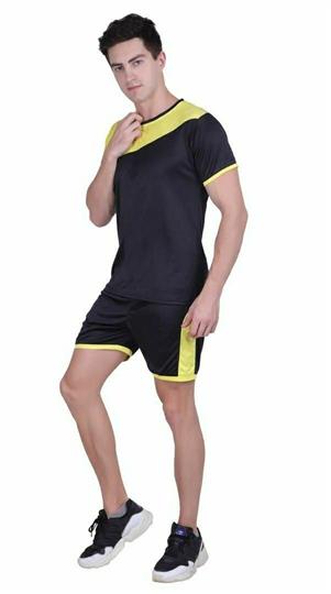 Men's Self Pattern Polyester Tees & Shorts Set