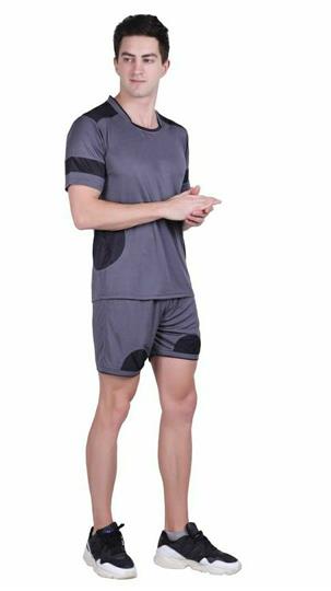 Men's Self Pattern Polyester Tees & Shorts Set