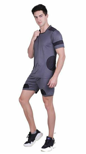 Men's Self Pattern Polyester Tees & Shorts Set