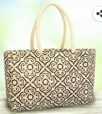 Stylish Khaki Printed Jute Tote Bag