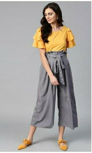 Bitterlime Women Layered Crepe Top Culottes Set
