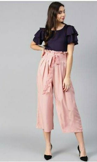 Bitterlime Women Layered Crepe Top Culottes Set