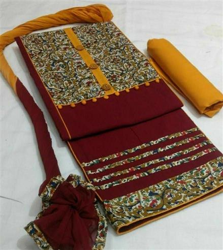 Handloom Cotton Kalamkari Patch Dress Material
