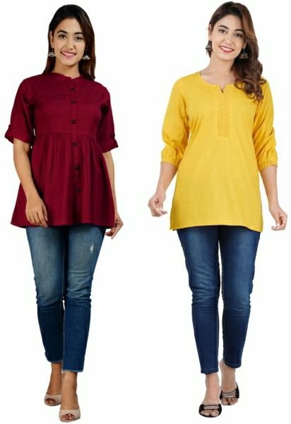 Party Solid Women Maroon, Yellow Top