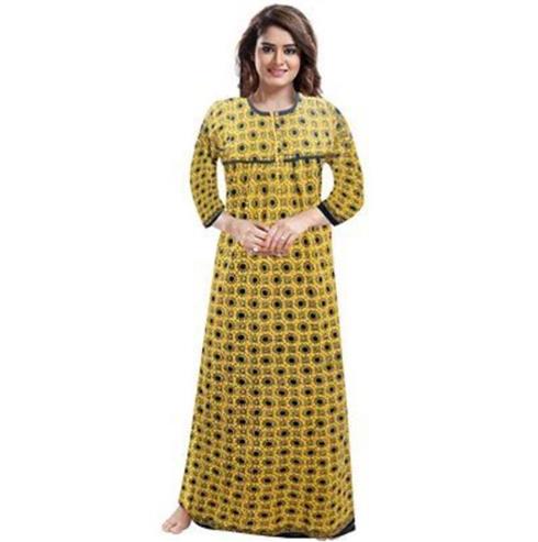 Cotton Printed Full Sleeve Night Gown

