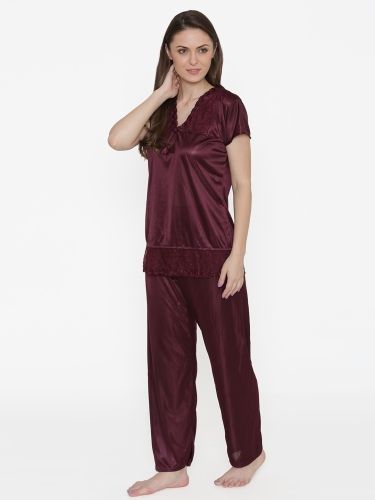 Women Solid Brown Top & Pyjama Set
