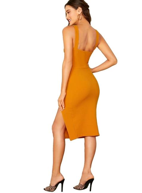 Women's Solid Split Thigh Bodycon Dress