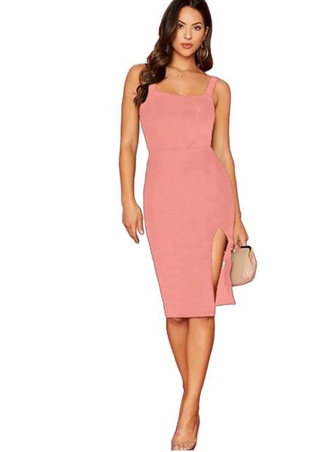 Women's Solid Split Thigh Bodycon Dress