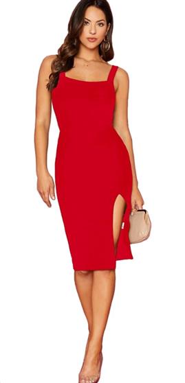 Women's Solid Split Thigh Bodycon Dress