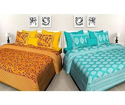 100% Cotton Rajasthani Printed King Size Combo Double Bed Set Pillow Covers 