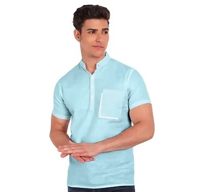 Elegant Turquoise Cotton Solid Short Sleeves Casual Shirts For Men