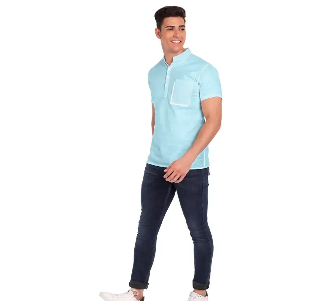 Elegant Turquoise Cotton Solid Short Sleeves Casual Shirts For Men