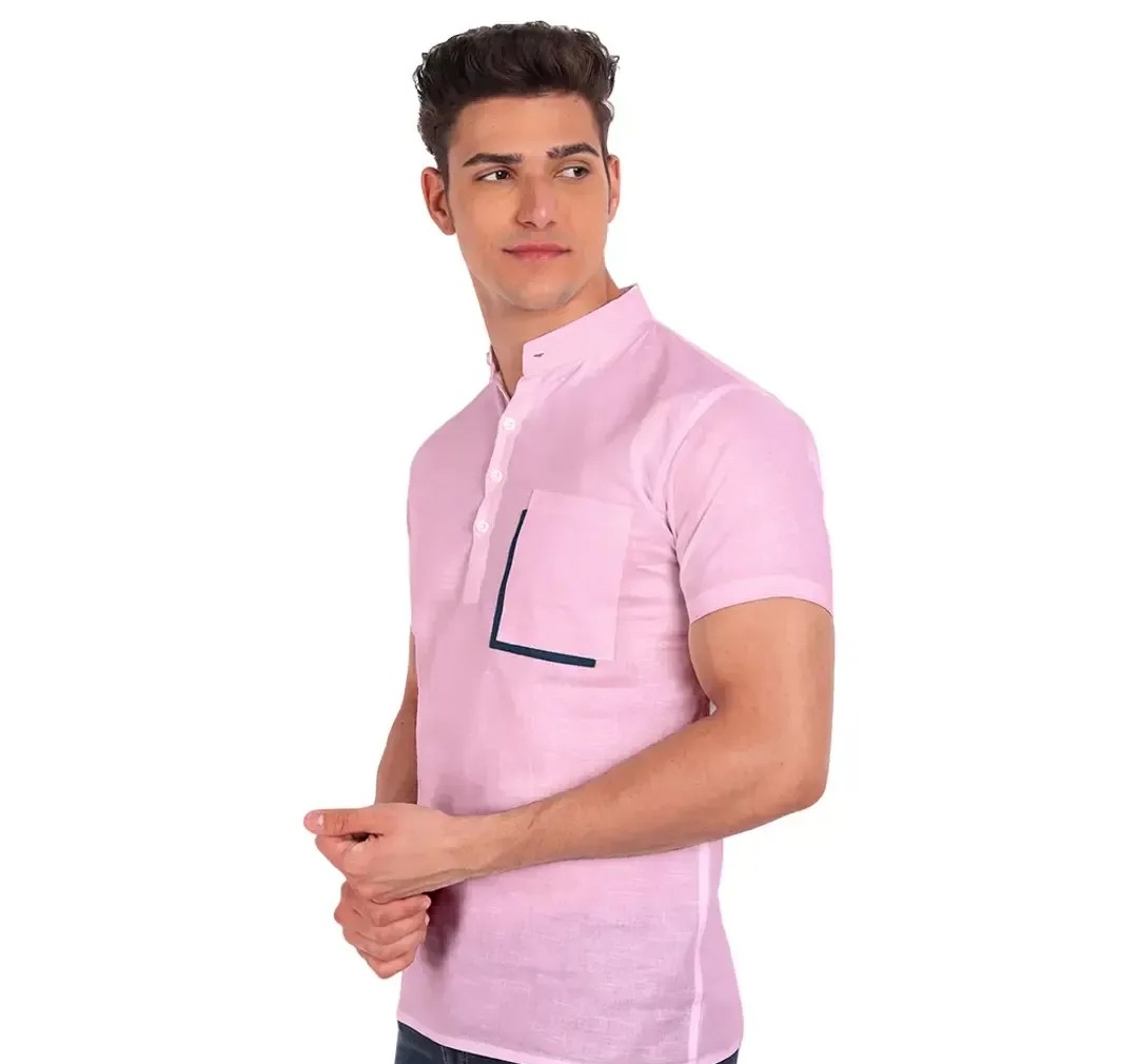 Elegant Pink Cotton Solid Short Sleeves Casual Shirts For Men