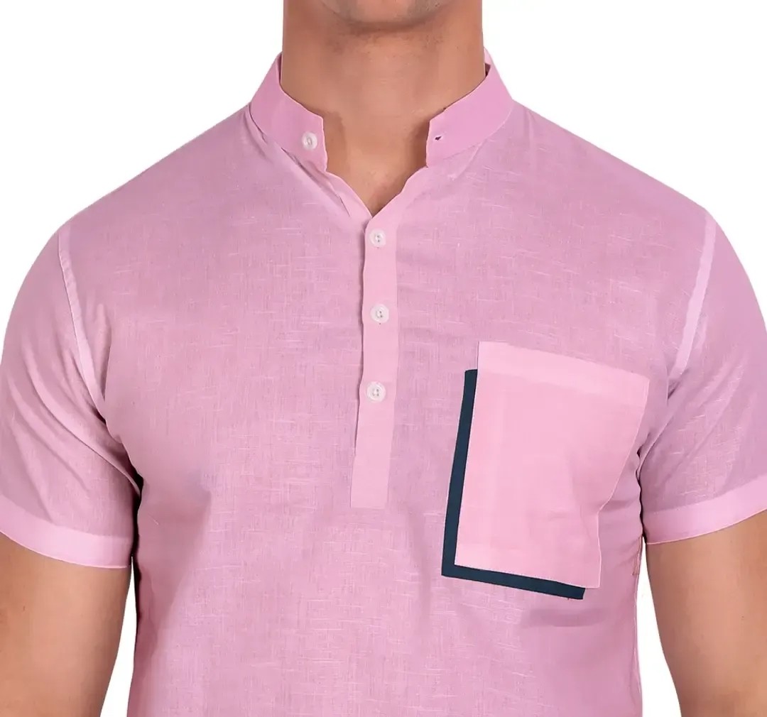 Elegant Pink Cotton Solid Short Sleeves Casual Shirts For Men