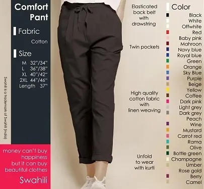 Stylish Cotton Black Solid Ethnic Pant For Women