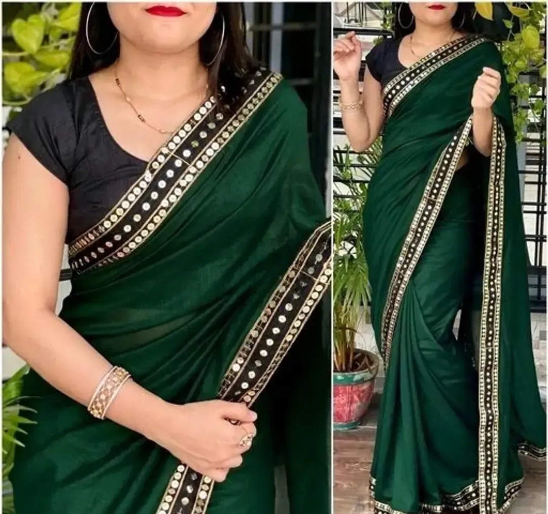 Georgette Lace Border Saree With Blouse Piece