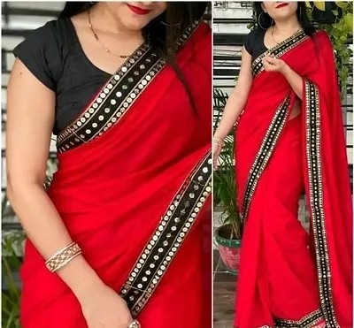 Georgette Lace Border Saree With Blouse Piece