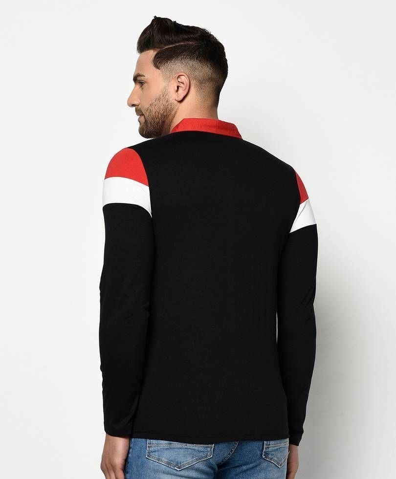Men's Multicoloured Cotton Striped Polo T- Shirt