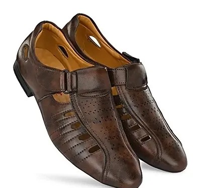 Men's Brown Synthetic Velcro Roman Sandals 
