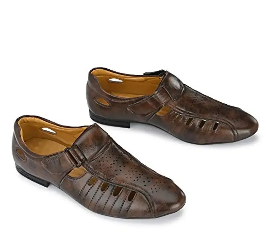 Men's Brown Synthetic Velcro Roman Sandals 