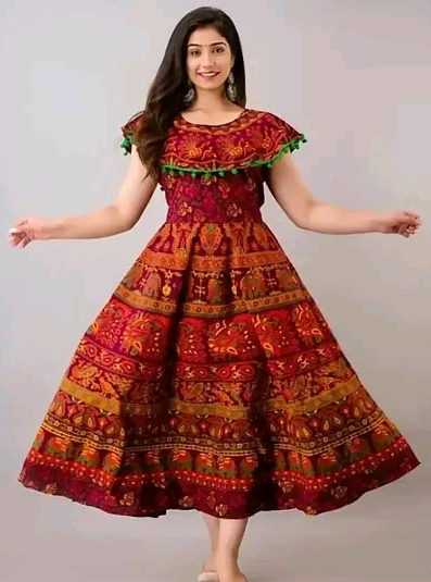 Cotton Jaipuri Printed A-Line Dress
