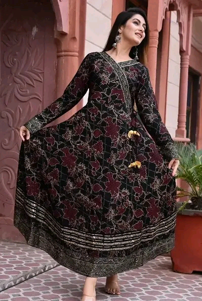 Elegant Rayon Embroidered Ethnic Gown For Women