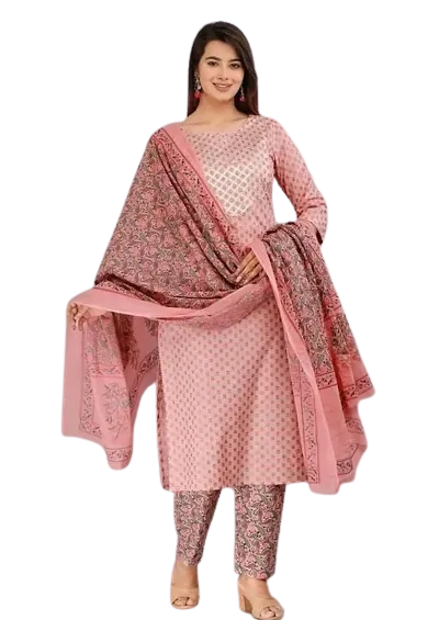 Beautiful Pink Cotton Kurta Bottom Set For Women