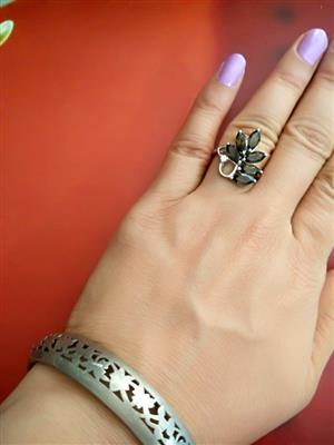 Smoky Quartz floral ring in silver