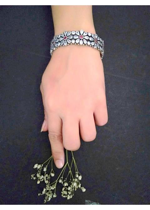 White And Pink CZ Floral Kada
