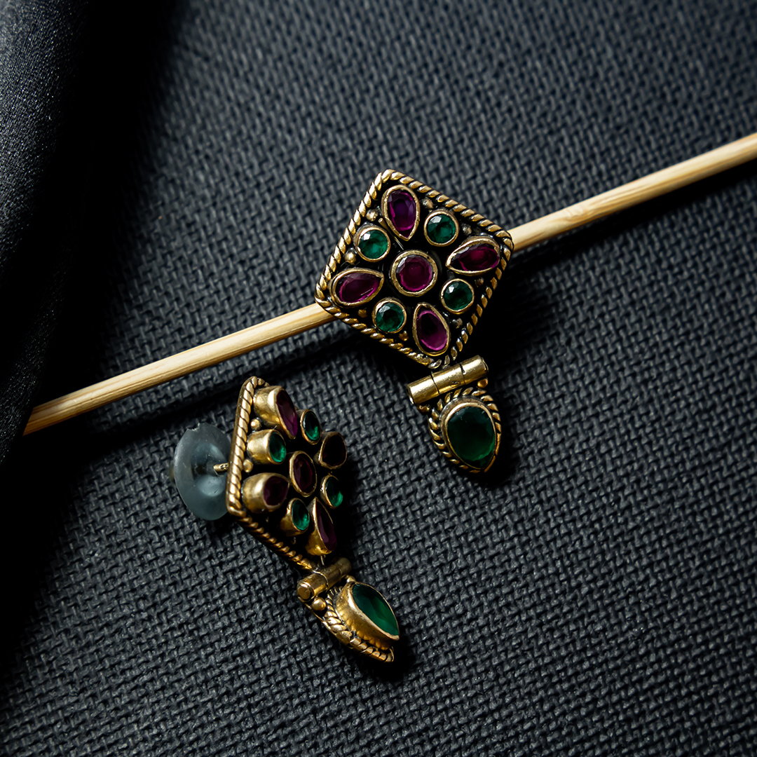 Pink Green Gold Plated Studs