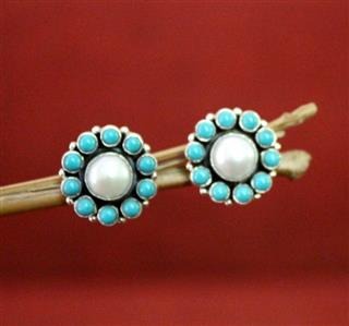 Turquoise Mop Flower Studs