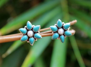 Turquoise Flower Silver Studs