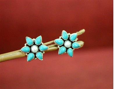 Turquoise Flower Silver Studs