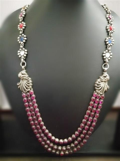 Three Layer Pink Navratan Necklace