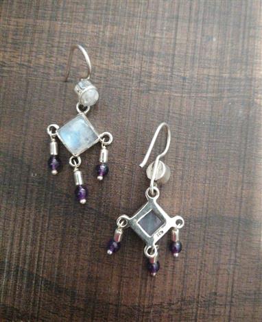 Moon Stone Danglers with Amethyst Drops