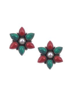 Coral Turquoise Cut Stone Studs