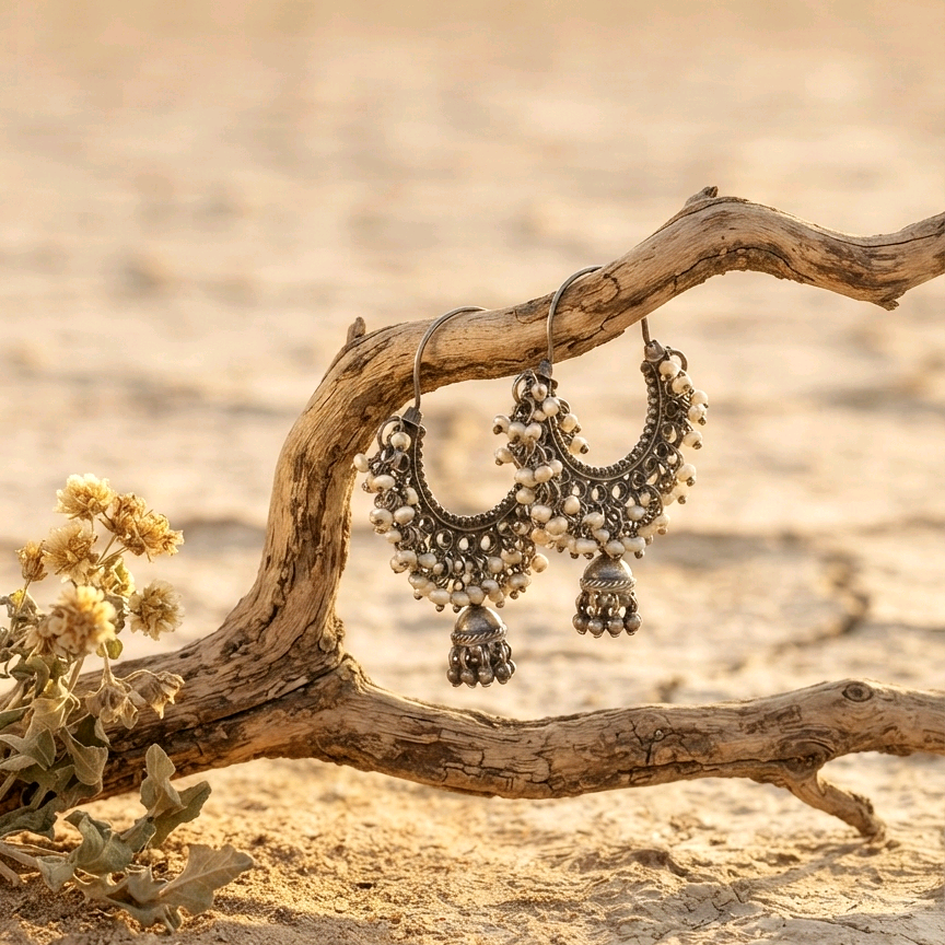 Classic Pearl Chandbaali with Jhumka