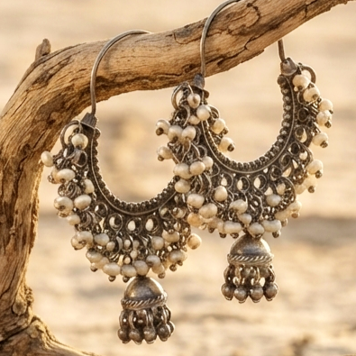 Classic Pearl Chandbaali with Jhumka