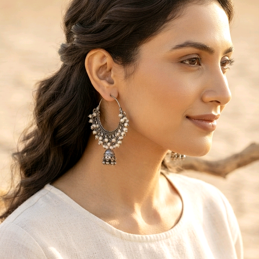 Classic Pearl Chandbaali with Jhumka