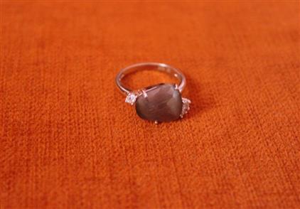 Grey Glass Work Silver Ring