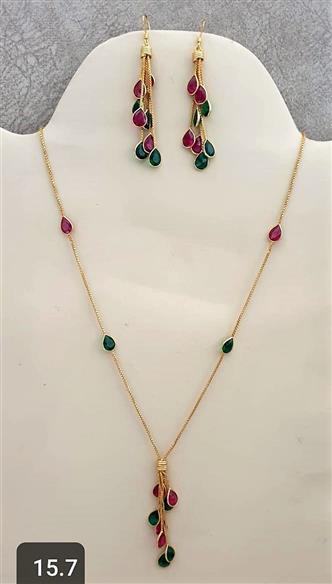 Pink Green Gold Plated Chain Set