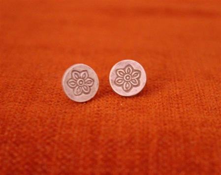 Floral Etching Silver Earrings